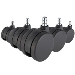 hjh OFFICE 619018 snurrstolshjul för matta Uppsättning av 5 rullar ROLO NO-Noise svart 11 mm x 75 mm, 5-pack, No noise-teknik, Högkvalitativa dubbla hjul för heltäckningsmattor