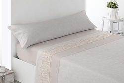 Miracle Home. Roda 3-Piece Bedding Set, Fitted Sheet, Flat Sheet and Pillowcase, Anti-Peeling, 50% Cotton, 50% Brushed Microfibre, Beige, 150 x 200 cm, 150 cm Bed
