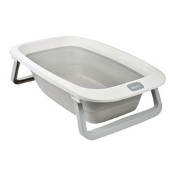 BÉABA, Składana wanna dla niemowląt, ultra kompaktowa, antypoślizgowe stopy, design i trend, korek spustowy, wygodne przechowywanie, minimalny bałagan, łatwa obsługa, Eazy Pop Camele'O, 29L, szara