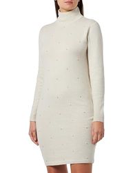 Vila Viemily L/S Pearl Knit Dress/KA, Birch/Detail: parels, S