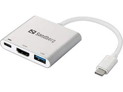 Sandberg USB-C Mini Dock HDMI+USB | Adaptateur Port HDMI et USB 3.0 vers USB-C | Compatible avec Windows et MacOS | Hub USB 3.0 avec Adaptateur HDMI - USB-C | Débit d'alimentation avec USB-C