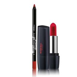 Deborah Milano zestaw do makijażu Red Mat z kolagenem i kwasem hialuronowym, 33 Timeless Red, 4,5 g i ołówek do ust 2 w 1, żel konturowy i kolor, 06 rubinów, wysoka pigmentacja i wodoodporność, 1,3 g