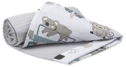 Medi Partners Coperta per Neonata Copertina Neonato per lettino - 100% Cotone 75x100cm naturale Blanket Neonati Invernale Estate Bifacciale Carrozzina Bambino (Zoo Alla Menta Con Waffle Grigio)