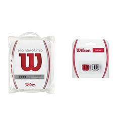 Wilson Grip Wrz4006Wh Impugnatura Pro Overgrip Perforated, Unisex, Bianco, 12 Unita & Pro Feel, Antivibrazione Con Logo Per Racchetta Unisex-Adulto, Rosso/Argento, 2 Pezzi