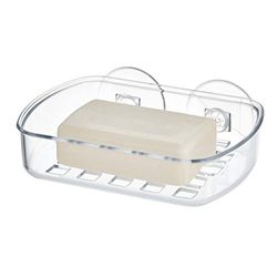 iDesign Basic zeephouder met zuignap voor de douche, van duurzaam kunststof met twee sterke zuignappen, transparant, 13,3 cm x 10,2 cm x 5,1 cm