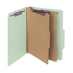 Smead Pressboard Classification File Folder with SafeSHIELD® Fasteners, 2 Dividers, 2" Expansion, Letter Size, Gray/Green, 20 per Box (14074)