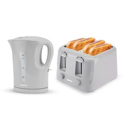 Geepas Cordless Electric Kettle & 4 Slice Bread Toaster Kitchen Combo Set | 1.7L 2200W Fast Boil Kettle |1400W Fast Toaster with 6 Level Browning Control | 2 Year Warranty, Grey