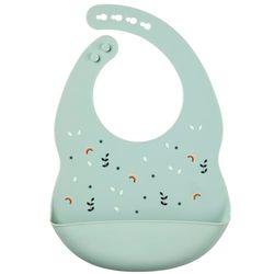 Nattou Bavoir en Silicone avec Récupérateur, Taille Réglable, Vegan, Sans BPA, Environ 20 x 27 cm, Silicone, Vert