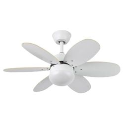 Zarivy Ventilator DC 2 x e27, wit, met 6 vleugels, omkeerbaar, wit/beuken, 41 x 85 cm, afstandsbediening en timer, ideaal voor het opfrissen van ruimtes.