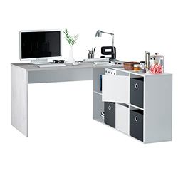 Habitdesign Escritorio Multiposición Reversible, Mesa Estudio, Mesa PC, Modelo Adapta XL, Acabado en Blanco Artik y Gris Cemento, 74 x 136 x 139 cm