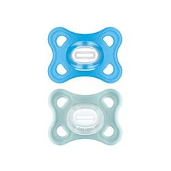 MAM Comfort Sucette en lot de 2, 100% silicone, avec étui porte-sucette, 3 à 12 mois, bleu clair