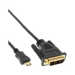 InLine 17476P mini HDMI till DVI-kabel, HDMI-kontakt C till DVI 18+1, verg. Kontakter, svart, 1,5 m
