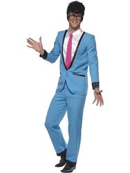 Smiffys Teddy Boy Costume, Blue with Trousers, Jacket with Mock Shirt and Tie, 1950's Rock'n'Rolla Fancy Dress, 1950s Dress Up Costumes