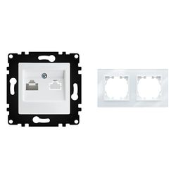 WESA - Tomas de Pared de Teléfono con Marco de Cristal Blanco, Fácil instalación con Opción a Distintos Diseños.