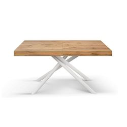 KONTE.DESIGN Tavolo CARRARA in legno, finitura rovere rustico e base in metallo verniciato bianco, allungabile 160x90 cm - 240x90 cm