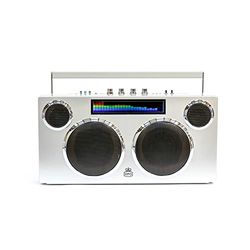 GPO Manhattan Sistema di Altoparlanti Bluetooth, Portatile con 100 Watt di Potenza Stereo, Smartphone / Tablet, Display LCD, Colore Argento
