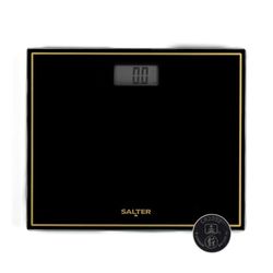 Salter Compact Bathroom Scale – Digital Bodyweight Scale, 150kg/23st 8lb, LCD Easy To Read Display, Step On Instant Accurate Readings, Slim Design, Neat Storage, Battery Included, Black/Gold