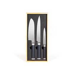 Livoo - Set de 3 couteaux type japonais en coffret bois MEC115 - couteau santoku 18cm, couteau à découper 20cm, couteau multi usages 12,5cm
