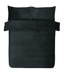 Sleepdown Waffle Fleece Thermal Warm Cosy Super Soft Duvet Cover Quilt Bedding Set with Pillow Cases - Double (200cm x 200cm) - Black