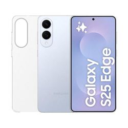SAMSUNG Galaxy S25 Edge con Clear Case, Smartphone AI con 3 anni di Garanzia del produttore, RAM 12GB, 256GB, Titanium Icyblue