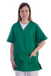 Gima - Kaszak van katoen en polyester, ziekenhuisuniform, groene kleur, V-hals, halve mouwen, uniseks, S-maat, voor artsen, tandartsen, dierenartsen, verpleegkundigen, fysiotherapeuten.