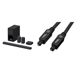 Sony HT-S40R - Soundbar TV a 5.1 canali, Dolby Digital, con Subwoofer cablato e Speaker posteriori wireless (Nero) & Amazon Basics - Cavo audio ottico digitale Toslink, 1,83 m