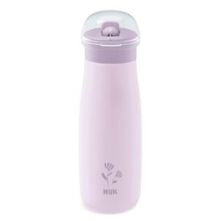 NUK Mini-Me Flip Kinderbeker met rietje, 12+ maanden, 500 ml, roestvrijstalen drinkfles voor kinderen, lekvrije drinktuit, onbreekbaar, lila bloem
