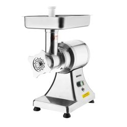 Buffalo 735W Heavy Duty Meat Mincer Size 22, Silver, Aluminium & Stainless Steel, Output: up to 250 kg/hour - Includes 6 & 8 mm Perforated Plates, Feeder Pan, Pusher & Sausage Tube - CH134