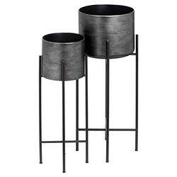 Hill Interiors Set van twee grijze metalen plantenbakken op standaard, gemengd, 76 x 28 x 6,92 cm