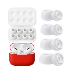 NK Confezione da 4 paia di cuscinetti di ricambio per Airpods Pro e Airpods Pro 2, cuscinetti in silicone con riduzione del rumore, custodia e custodia portatile, (XS, S, M, L) - colore bianco