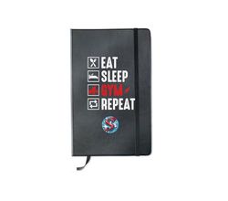 ALL YOU CAN TEE Notebook Eat Sleep Gym Repeat, Uniseks, Volwassenen, Zwart, A5