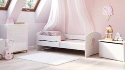 Dmora - Lit d'enfant Wroclaw, Couchette pour Chambre d'enfant, Ensemble de Chambre, Support de Matelas, 77x144 h56 cm, Blanc avec fée