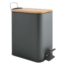 Spirella, Poubelle à pédale 5 litres, Modèle Erik, Rectangulaire, Fermeture Douce et silencieuse grâce au système Slow Close, Utilisation sécurisée avec des pédales antidérapantes, Gris Foncé Mat