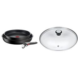 Tefal Ingenio Lot de 3 pièces, Poêles antiadhésives 24/28 cm + poignée amovible & 280975 Couvercle en Verre avec Rebord en Acier Inoxydable et Régulateur de Vapeur, 24 cm, Transparent