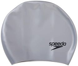 Speedo Silicone Long Hair Swim cap, Cuffia da Nuoto Unisex, Argento, Taglia Unica