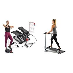 Sunny Health and Fitness Total Body Smart 2-in-1 Stepper Machine, Total Body Workout, Adjustable + Foldable Manual Treadmill, Compact Cardio Fitness, Durable Non-Electric Incline Exercise