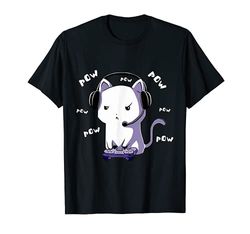 Gamer Cat Pow Pow Gaming Zocken Nerd Lustig Kawaii Zocker T-Shirt