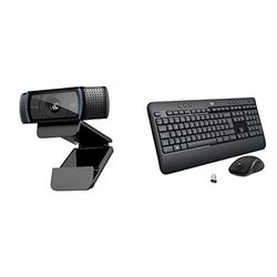 Logitech C920 HD Pro Webcam, Audio Stereo, Correzione Luce HD - Nero MK540 Advanced Combo Tastiera e Mouse Wireless per Windows, Layout Italiano QWERTY - Nero