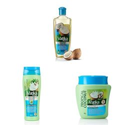 Vatika Naturals Coconut Enriched Hair Oil (200ml) + Shampoo (400ml) + Hair Mask (500g) Set For thick, Voluminous Hair With Goodness Multivitamins & Enriched With Coconut, Castor & Henna