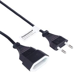 PremiumCord Câble d'Extension 230V 2m, Câble d'Extension avec Bougie en Euros et Prise Euro, Câble d'alimentation du Câble, Bouchon de Prise, Noir