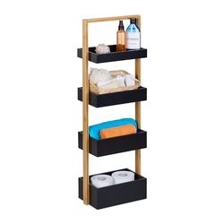 Relaxdays Estantería de Pie para Baño, 4 Baldas, Mueble WC y Cocina, Bambú y MDF, 88 x 30 x 18 cm, Natural y Negro