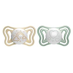 Chicco PhysioForma Light Chupete 2-6 M, Para Recién Nacido Chupetes con Pezón Suave de Silicona, Ayuda a la Respiración Fisiológica y Favorece Desarrollo Correcto de la Boca, Brilla en la noche, 2 pz