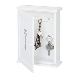 Relaxdays Boîte à clefs en Bois, Motif clé, Style Maison de Campagne, à Suspendre, HxLxP 29 x 22 x 8 cm, Blanc