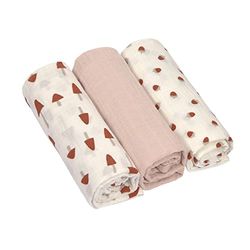 LÄSSIG Coperta Puck per neonati Panno di garza Set di 3 pezzi in cotone 85 x 85 cm/Swaddle & Burp Blanket L Little Forest powder pink