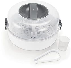 Alecto BW-04 - Esterilizador para microondas para hasta 4 biberones de 150 ml, extractores de leche, ollas, vasos y cubiertos, incluye pinzas para botellas, color blanco