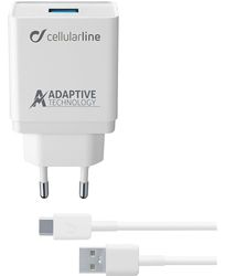 Cellularline | Caricabatterie da Rete | Caricabatterie da rete Fast Charger 15W con cavo USB-C