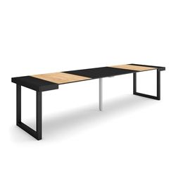 Skraut Home | Mesa Consola Extensible | Mesa Comedor Plegable | 300 | para 14 comensales | Patas Madera Maciza | Estilo Moderno | Roble y Negro