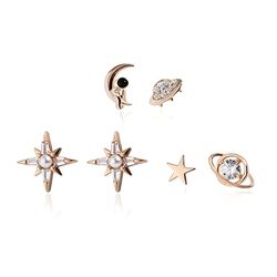 Meissa Set di orecchini donna Piercing orecchini acciaio chirurgico argento 925 Astronauta astronave Set di 3 piccoli pianeti luna stella per piercing