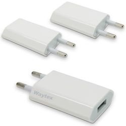 Waytex Lot de 3 Chargeurs USB A 5V - 1A, Prise Chargeur Secteur Universel USB pour iPhone, iPad, Smartphone Android, Smartwatch, Tablette, Écouteurs, Blanc