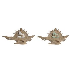 Home ESPRIT Decoratief figuur, wit, groen, oosterse Boeddha, 30 x 6 x 15 cm (2 stuks)